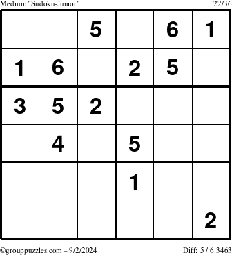 The grouppuzzles.com Medium Sudoku-Junior puzzle for Monday September 2, 2024