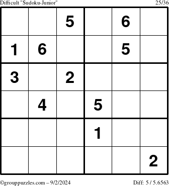 The grouppuzzles.com Difficult Sudoku-Junior puzzle for Monday September 2, 2024