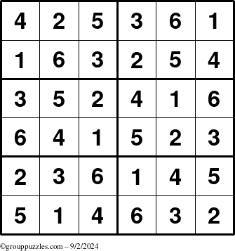 The grouppuzzles.com Answer grid for the Sudoku-Junior puzzle for Monday September 2, 2024