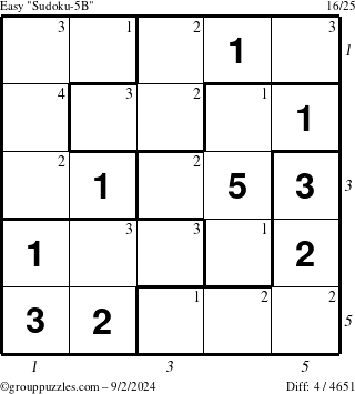 The grouppuzzles.com Easy Sudoku-5B puzzle for Monday September 2, 2024 with all 4 steps marked