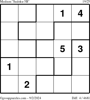 The grouppuzzles.com Medium Sudoku-5B puzzle for Monday September 2, 2024