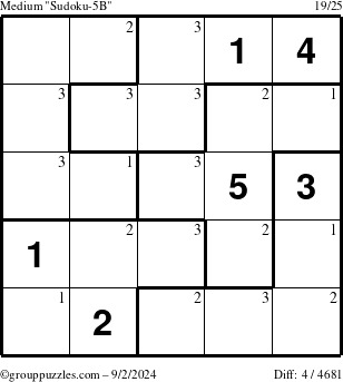 The grouppuzzles.com Medium Sudoku-5B puzzle for Monday September 2, 2024 with the first 3 steps marked