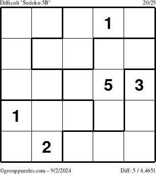 The grouppuzzles.com Difficult Sudoku-5B puzzle for Monday September 2, 2024