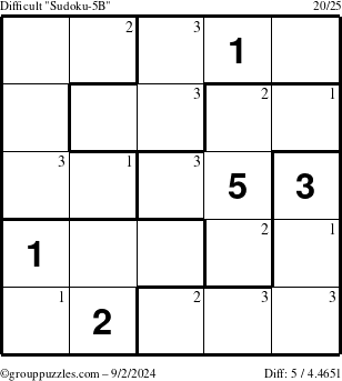 The grouppuzzles.com Difficult Sudoku-5B puzzle for Monday September 2, 2024 with the first 3 steps marked