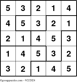 The grouppuzzles.com Answer grid for the Sudoku-5B puzzle for Monday September 2, 2024