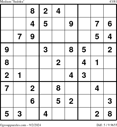 The grouppuzzles.com Medium Sudoku puzzle for Monday September 2, 2024