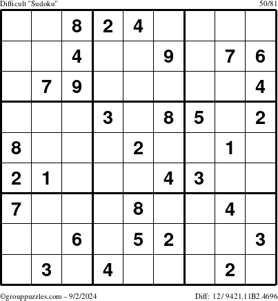 The grouppuzzles.com Difficult Sudoku puzzle for Monday September 2, 2024