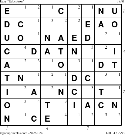 The grouppuzzles.com Easy Education-c1 puzzle for Monday September 2, 2024 with all 4 steps marked