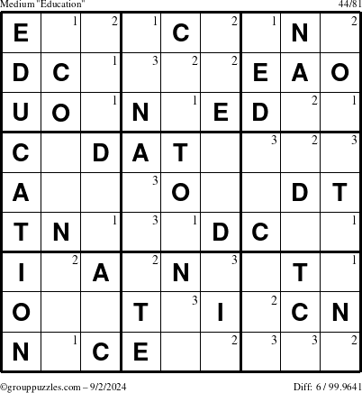 The grouppuzzles.com Medium Education-c1 puzzle for Monday September 2, 2024 with the first 3 steps marked