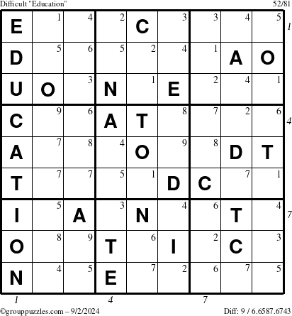 The grouppuzzles.com Difficult Education-c1 puzzle for Monday September 2, 2024 with all 9 steps marked