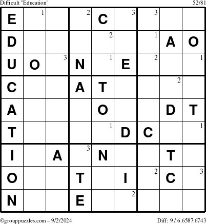 The grouppuzzles.com Difficult Education-c1 puzzle for Monday September 2, 2024 with the first 3 steps marked