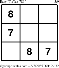 The grouppuzzles.com Easy TicTac-789 puzzle for Thursday August 7, 2025