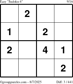 The grouppuzzles.com Easy Sudoku-4 puzzle for Thursday August 7, 2025