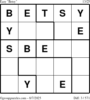The grouppuzzles.com Easy Betsy puzzle for Thursday August 7, 2025
