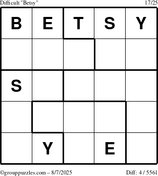 The grouppuzzles.com Difficult Betsy puzzle for Thursday August 7, 2025