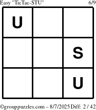The grouppuzzles.com Easy TicTac-STU puzzle for Thursday August 7, 2025