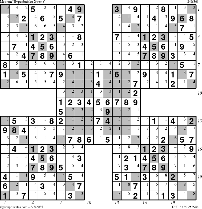 The grouppuzzles.com Medium cover-HyperXtreme puzzle for Thursday August 7, 2025 with all 8 steps marked