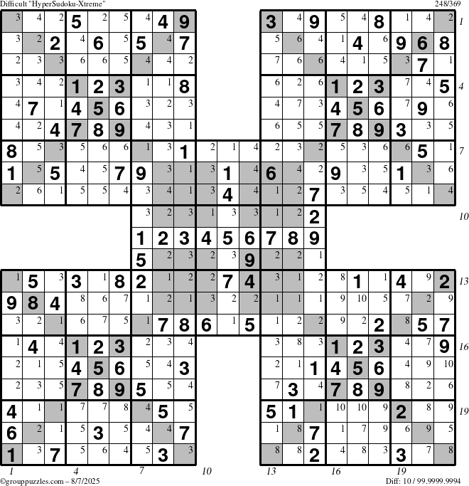 The grouppuzzles.com Difficult cover-HyperXtreme puzzle for Thursday August 7, 2025 with all 10 steps marked