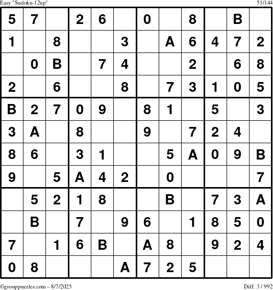 The grouppuzzles.com Easy Sudoku-12up puzzle for Thursday August 7, 2025