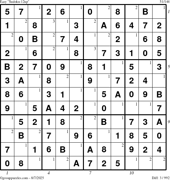 The grouppuzzles.com Easy Sudoku-12up puzzle for Thursday August 7, 2025 with all 3 steps marked