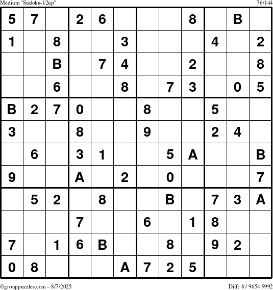 The grouppuzzles.com Medium Sudoku-12up puzzle for Thursday August 7, 2025