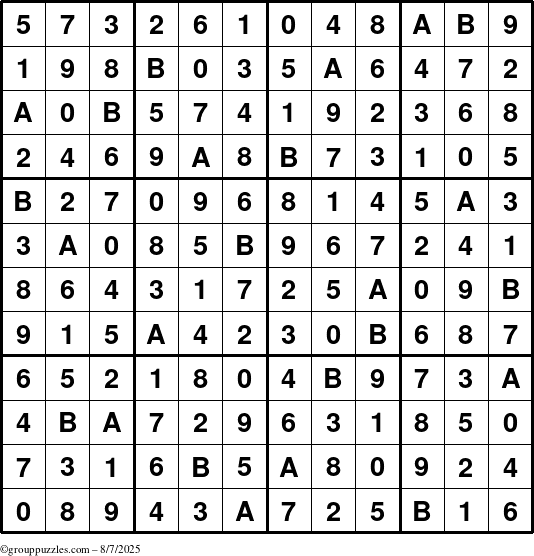 The grouppuzzles.com Answer grid for the Sudoku-12up puzzle for Thursday August 7, 2025