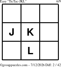 The grouppuzzles.com Easy TicTac-JKL puzzle for Sunday July 12, 2026