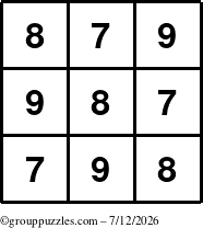 The grouppuzzles.com Answer grid for the TicTac-789 puzzle for Sunday July 12, 2026