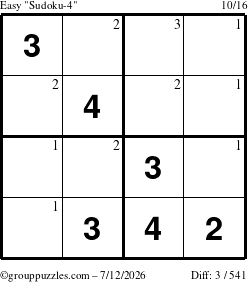 The grouppuzzles.com Easy Sudoku-4 puzzle for Sunday July 12, 2026 with the first 3 steps marked