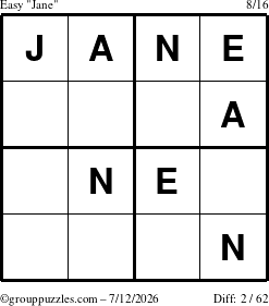 The grouppuzzles.com Easy Jane puzzle for Sunday July 12, 2026