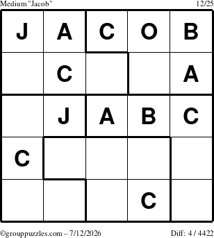 The grouppuzzles.com Medium Jacob puzzle for Sunday July 12, 2026