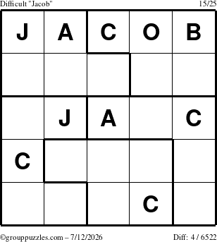 The grouppuzzles.com Difficult Jacob puzzle for Sunday July 12, 2026