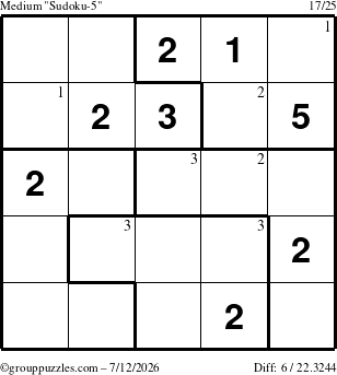 The grouppuzzles.com Medium Sudoku-5 puzzle for Sunday July 12, 2026 with the first 3 steps marked