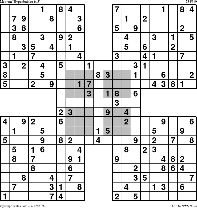 The grouppuzzles.com Medium HyperSudoku-by5 puzzle for Sunday July 12, 2026