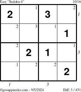 The grouppuzzles.com Easy Sudoku-4 puzzle for Thursday September 5, 2024 with all 3 steps marked