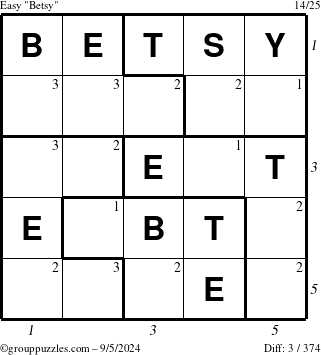 The grouppuzzles.com Easy Betsy puzzle for Thursday September 5, 2024 with all 3 steps marked