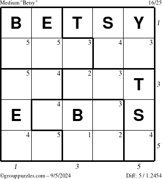 The grouppuzzles.com Medium Betsy puzzle for Thursday September 5, 2024 with all 5 steps marked