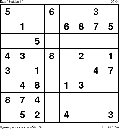 The grouppuzzles.com Easy Sudoku-8 puzzle for Thursday September 5, 2024