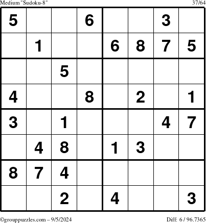 The grouppuzzles.com Medium Sudoku-8 puzzle for Thursday September 5, 2024