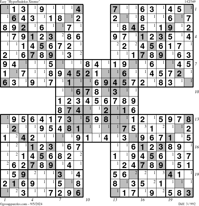 The grouppuzzles.com Easy cover-HyperXtreme puzzle for Thursday September 5, 2024 with all 3 steps marked