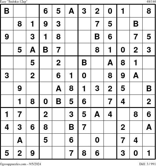 The grouppuzzles.com Easy Sudoku-12up puzzle for Thursday September 5, 2024