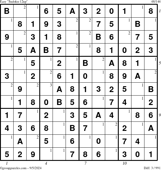 The grouppuzzles.com Easy Sudoku-12up puzzle for Thursday September 5, 2024, suitable for printing, with all 3 steps marked