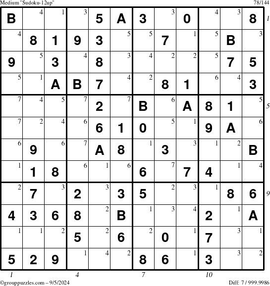 The grouppuzzles.com Medium Sudoku-12up puzzle for Thursday September 5, 2024, suitable for printing, with all 7 steps marked