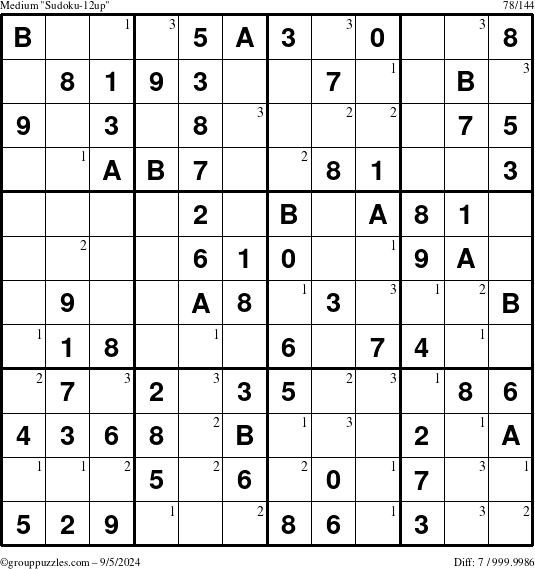 The grouppuzzles.com Medium Sudoku-12up puzzle for Thursday September 5, 2024 with the first 3 steps marked