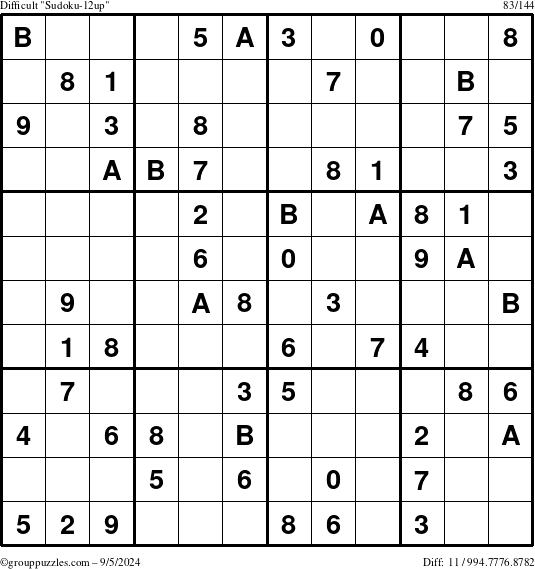 The grouppuzzles.com Difficult Sudoku-12up puzzle for Thursday September 5, 2024