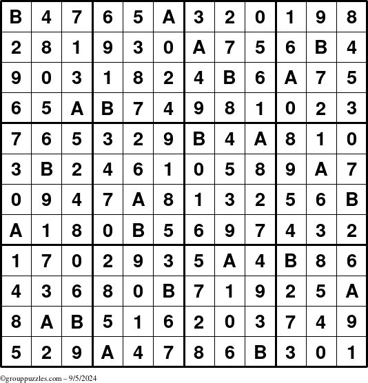 The grouppuzzles.com Answer grid for the Sudoku-12up puzzle for Thursday September 5, 2024