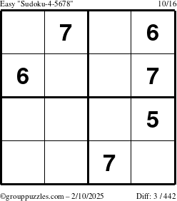 The grouppuzzles.com Easy Sudoku-4-5678 puzzle for Monday February 10, 2025