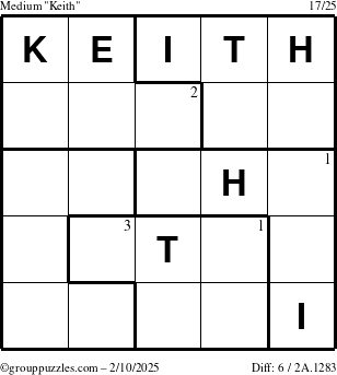 The grouppuzzles.com Medium Keith puzzle for Monday February 10, 2025 with the first 3 steps marked