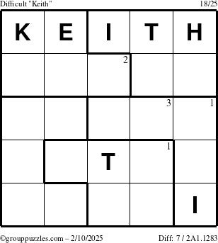 The grouppuzzles.com Difficult Keith puzzle for Monday February 10, 2025 with the first 3 steps marked