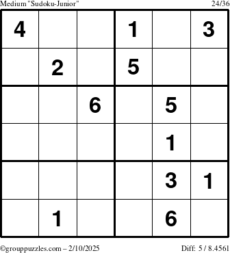 The grouppuzzles.com Medium Sudoku-Junior puzzle for Monday February 10, 2025